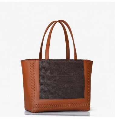 ALICIA MM sac à main cuir et raphia